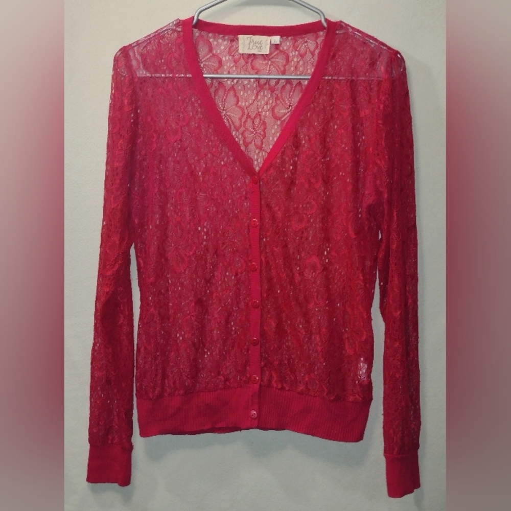Red lace button up top size medium